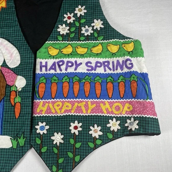 Easter Embroidered Festive Vest Unisex Buttons And Glitter Spring Easter Bunny - Picture 3 of 11